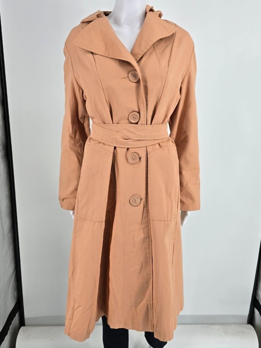 Vintage 1960s Unbranded Women's Coral Single-breasted Belted Trench Coat (M/L)